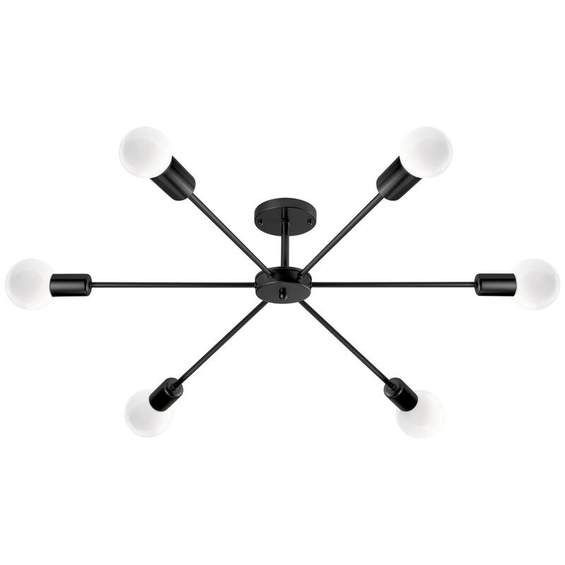 22.44 in. 6-Light Modern Semi- Flush Mount Ceiling Light with No Bulbs Included - 22.44'' - Black