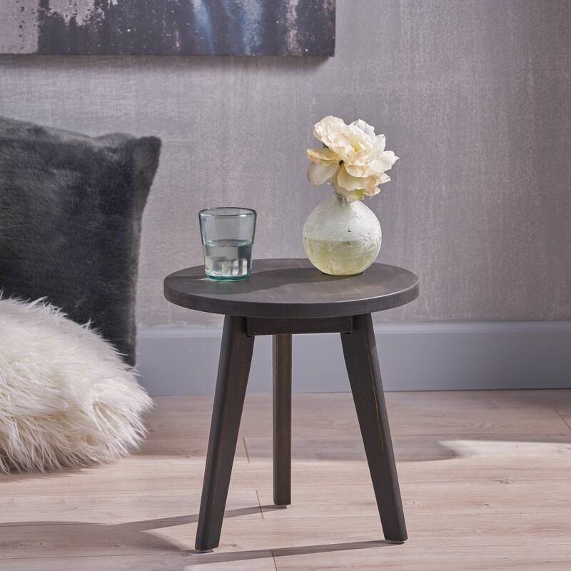 Modern Acacia Wood Side Table with Round Top and Triangular Base