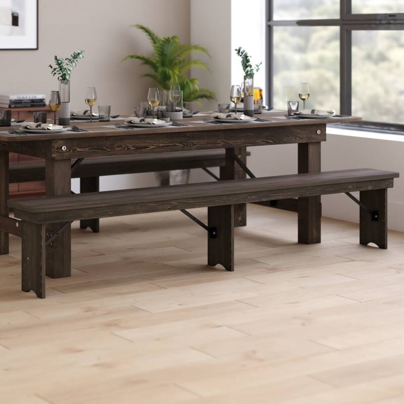 8' x 12" Solid Pine Folding Farm Bench with 3 Legs - Mahogany