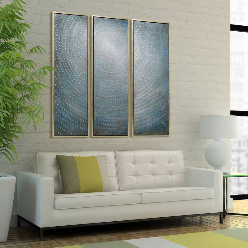 Concentric Textured Metallic Hand Painted Canvas Wall Art Set of 3