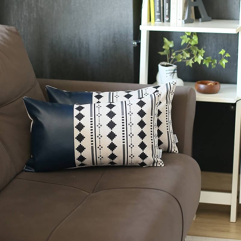 Decorative Vegan Faux Leather Throw Pillows Set of 2