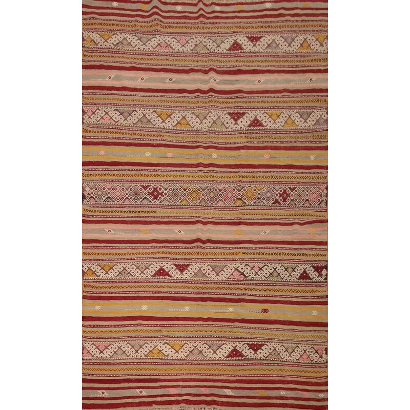 Hand Woven Oriental 100% Wool Carpet Southwestern Tribal Multi-Colored Kilim Area Rug - 8' 11'' X 5' 11''
