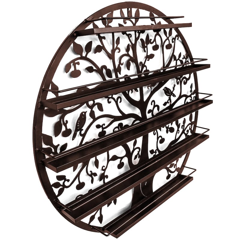 Sorbus Wall Mounted 5 Tier Nail Polish Rack Holder, Tree Silhouette Black Round Metal Salon Wall Art Display