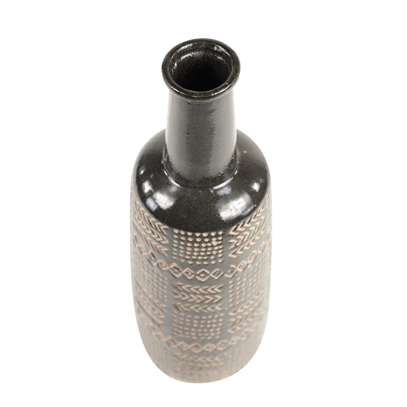 Porcelain Ceramic Tribal Vase - Black - Roche River Decor - 6"W x 6"L x 18"H