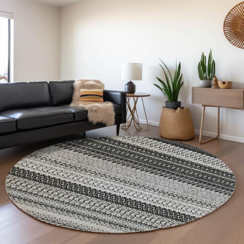 Premium Washable Super Soft Moroccan Boho Stripe Mayfield Rug - Black - 8' x 8' - Round