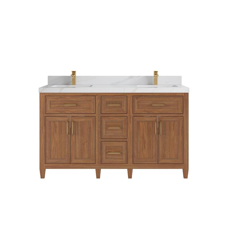 Willow Collections 60 in. W x 22 in. D Santa Monica Teak Double Sink Bathroom Vanity with Countertop