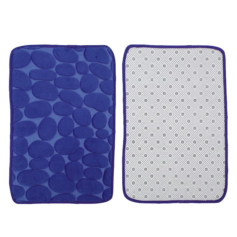 Non-Slip Bathroom Rugs, Polyester Bath Mat, Machine Washable Dark Blue Cobblestone Pattern 23.62"x15.75"
