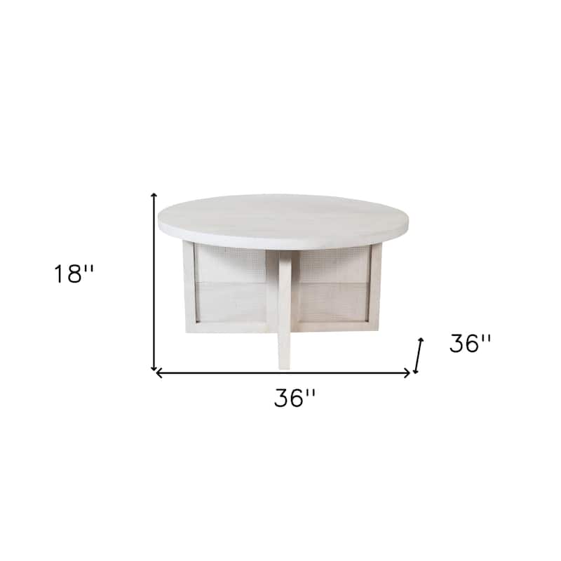HomeRoots 36" White Solid Wood Round Cross Legs Coffee Table - 36.00 in. x 18.00 in. x 36.00 in.