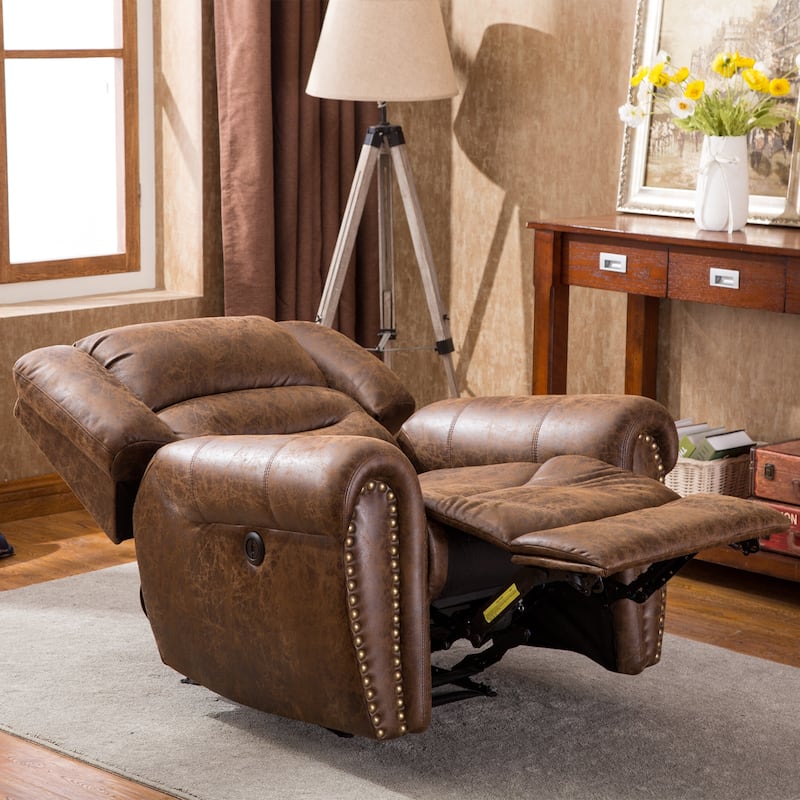 Breathable Leather Power Recliner With USB Port for Living Room and Theater