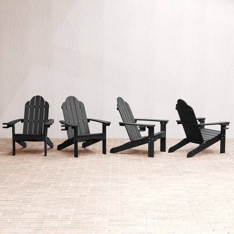 Plastic Poly Weather Resistant Outdoor Adirondack Chair Set of 4 Patio Classic Adirondack Chairs with Cup Holder