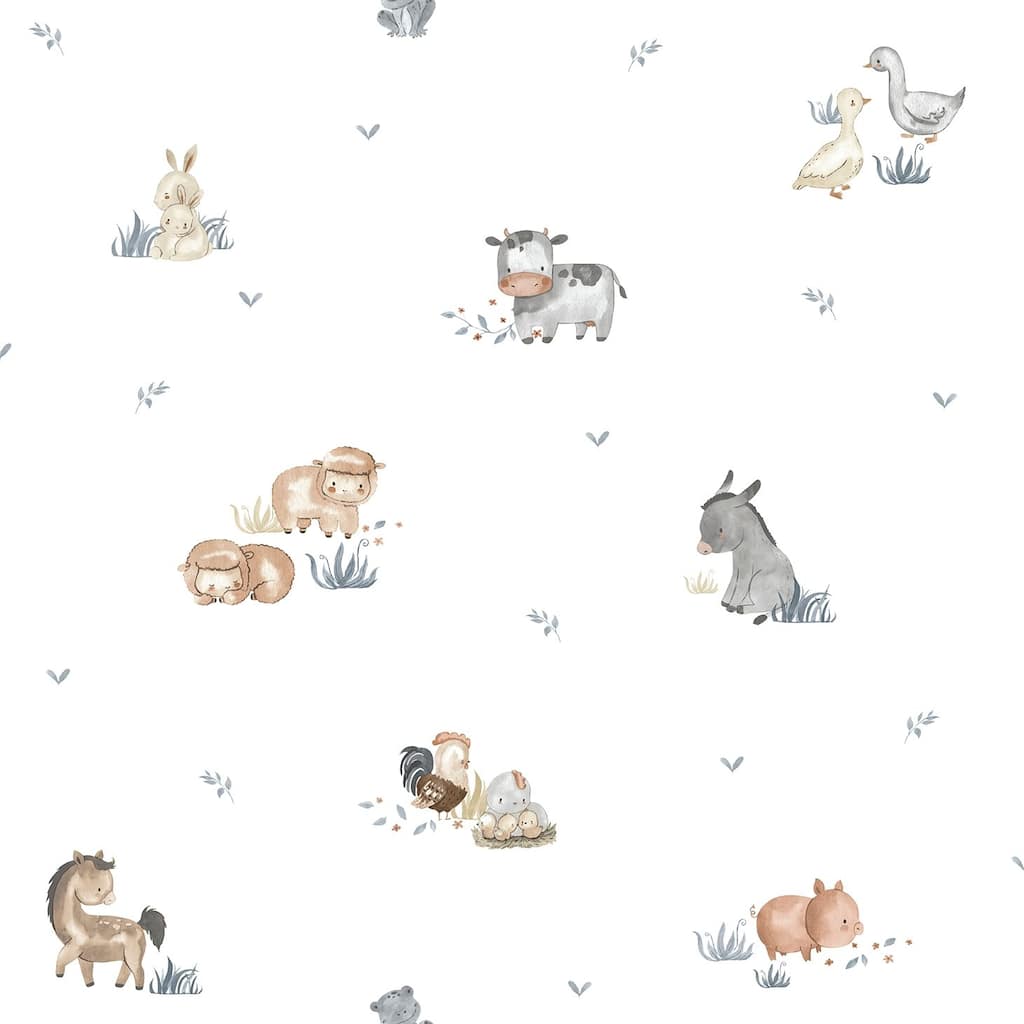 Galerie Wallcoverings Little Explorers 2 Farm Animals Non-woven Matte Wallpaper Roll