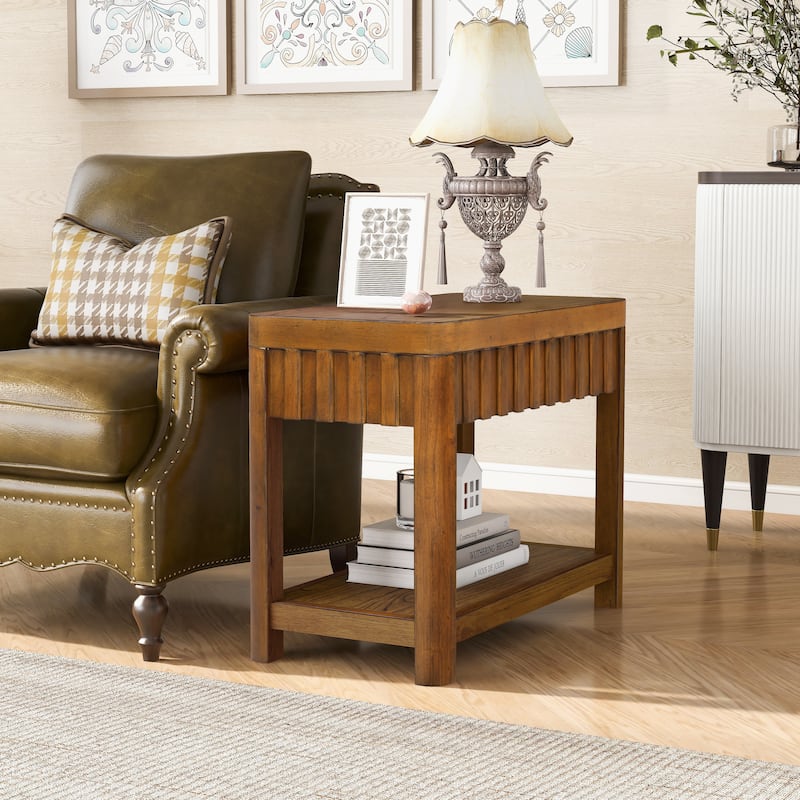 Farmhouse Sofa Side Table with Storage Shelf