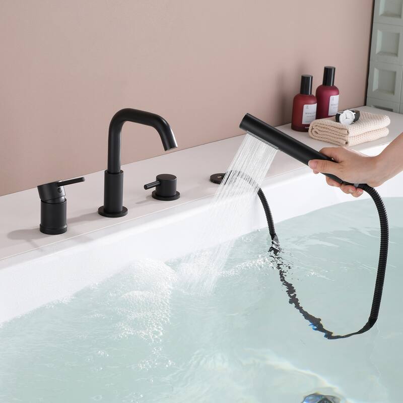 Solid Brass 2-Handle Deck Mounted Roman Tub Faucet with Handheld Shower