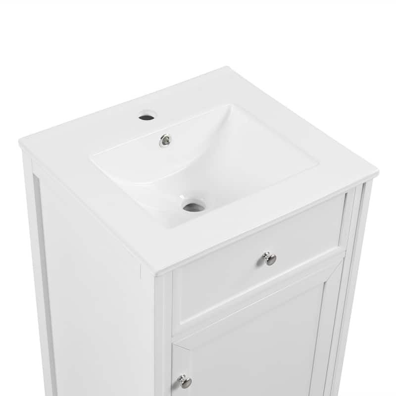 Bathroom Vanity with Ceramic Top Sink, Bathroom Cabinet with Two-Tier Storage, Single Basin Vanity Set with Adjustable Shelves