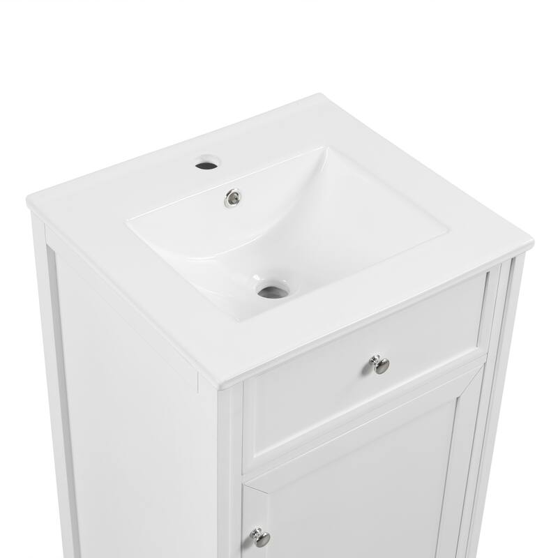 Storage Cabinet Bathroom Vanity with Ceramic Sink, Soft Closing Door, Door Rack and Adjustable Shelf - Ready to Assemble