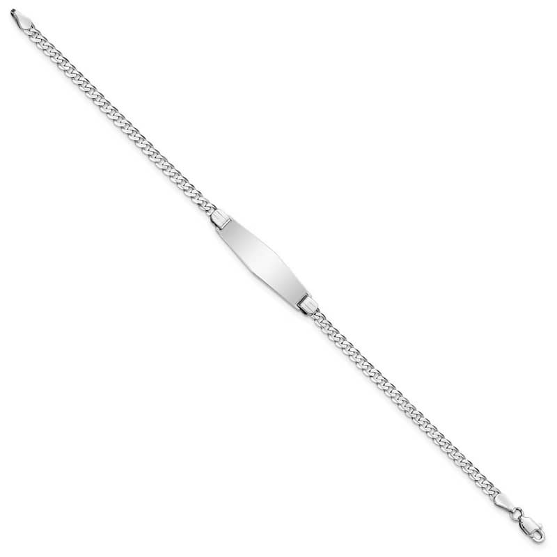 Curata 7.5mm 14k White Gold Engravable Flat Curb Link Soft Diamond Shape ID Bracelet
