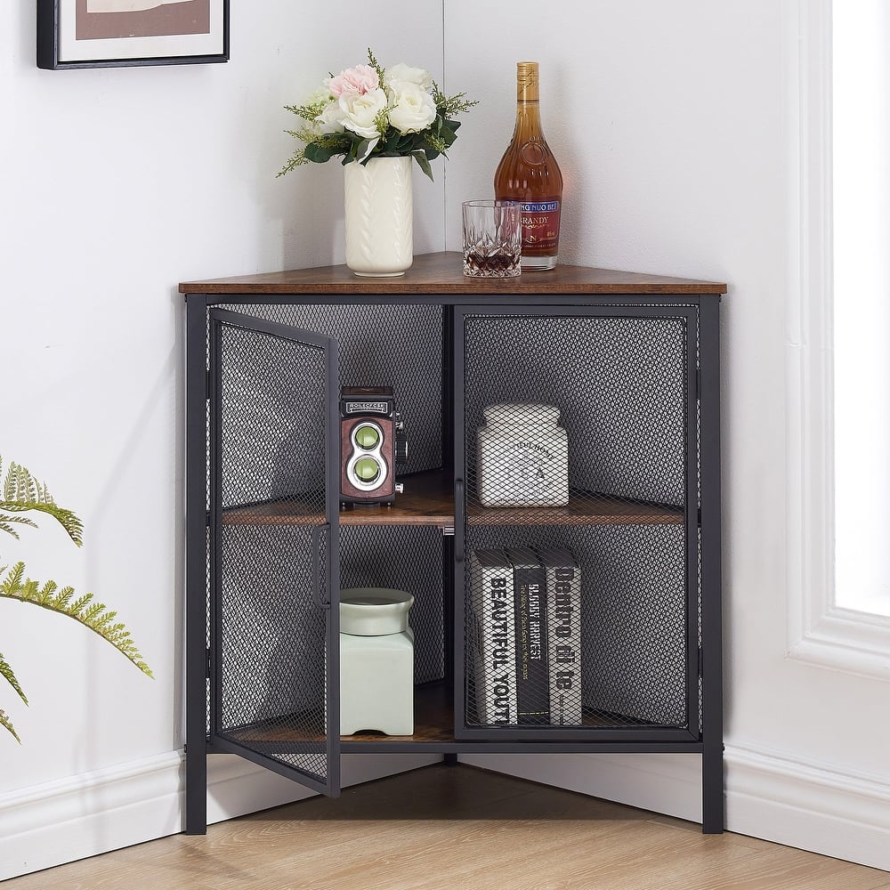 VECELO Modern Triangle Corner Bookcase Corner Bookshelf with Storage Cabinets Corner Cabinet