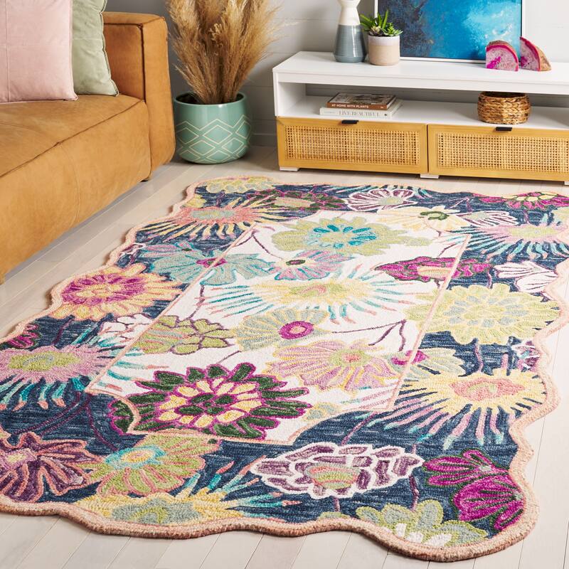 SAFAVIEH Handmade Jardin Fadya Floral Wool Rug - 8' x 10' - Navy/Ivory
