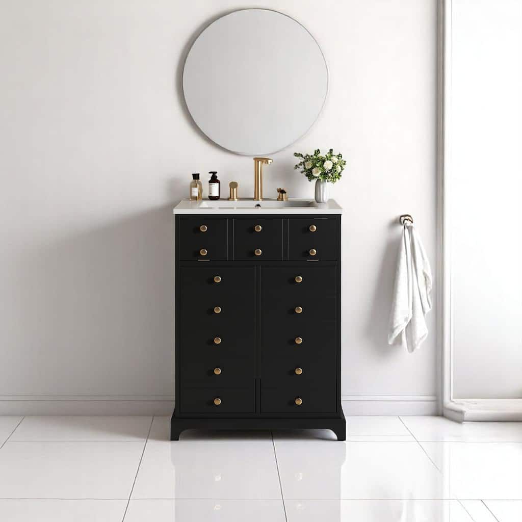 24 Inch Bathroom Vanity with Sink, Single Basin Cabinet with Drawer and Doors, White Finish for Small Bathrooms