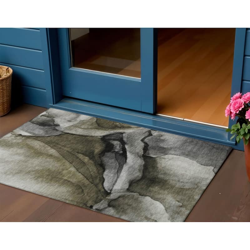 HomeRoots Abstract Transitional Rectangle Outdoor Rug - 3' x 5'