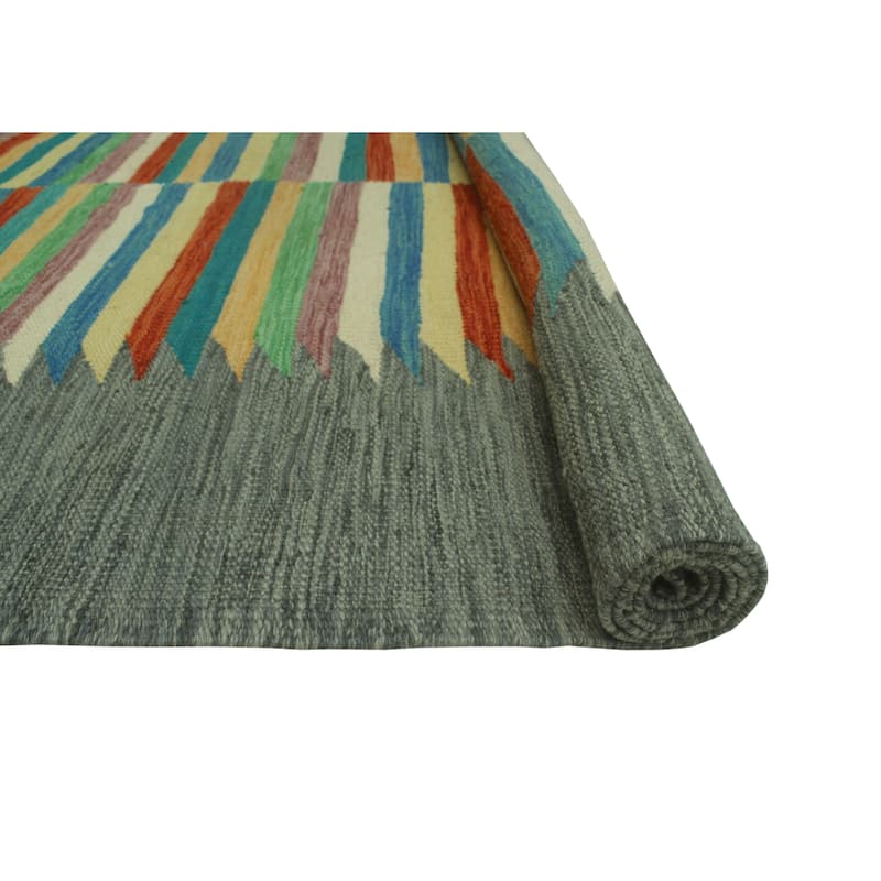 Hand-Woven Winchester Kilim Khaleeq Rust/Blue Rug - 4'0" x 5'10"
