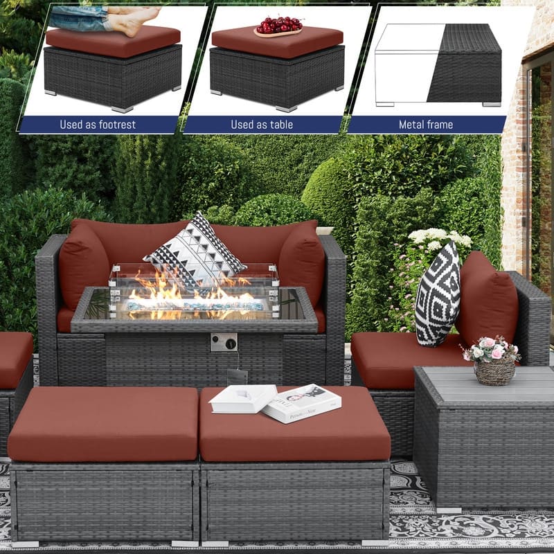 FINCATI 10-piece High Back Oversized Patio Furniture Conversation Set Outdoor Sectional Sofa with Fire Pit Table