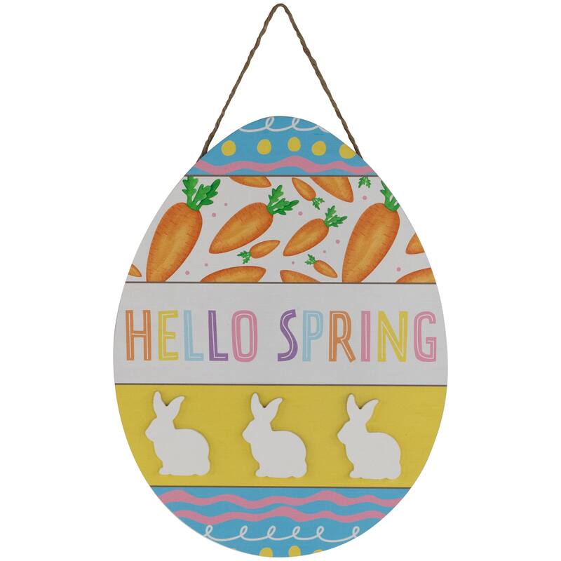 Hello Spring Easter Egg Wooden Wall Sign - 15.75"