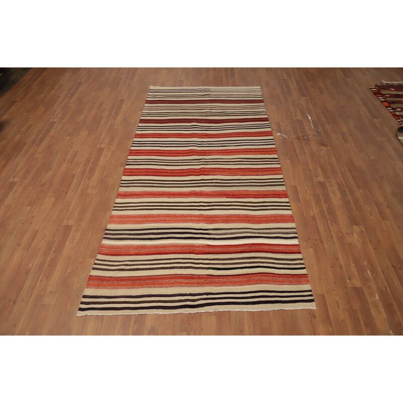 Hand Woven Oriental 100% Wool Carpet Southwestern Tribal Multi-Colored Kilim Area Rug - 9' 9'' X 4' 7''