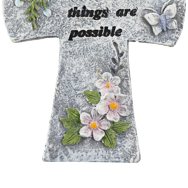With God All Things Are Possible Floral Cross Statue - 6.75"