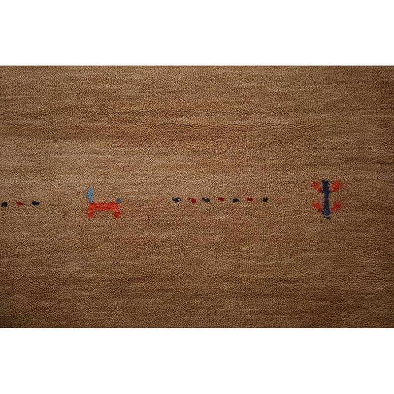 Tribal Gabbeh Oriental Area Rug Hand-Knotted Brown Wool Carpet - 4'10"x 6'5"