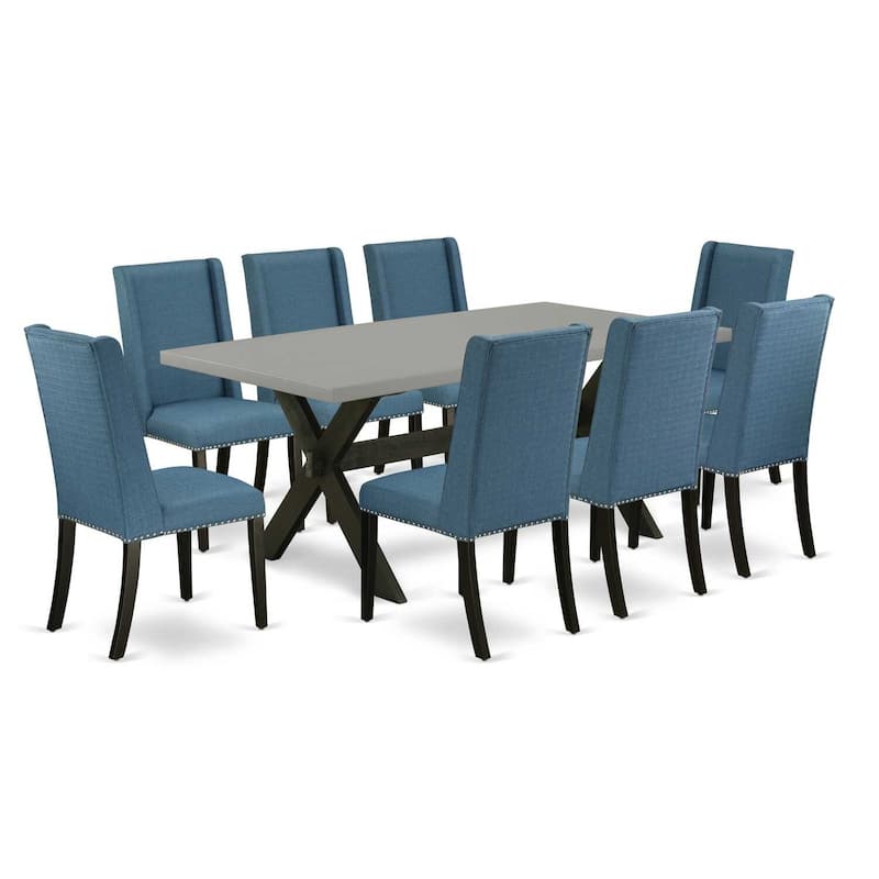 Asian Allure 9-Piece Dining Set - Hardwood Table & 8 Parson Chairs