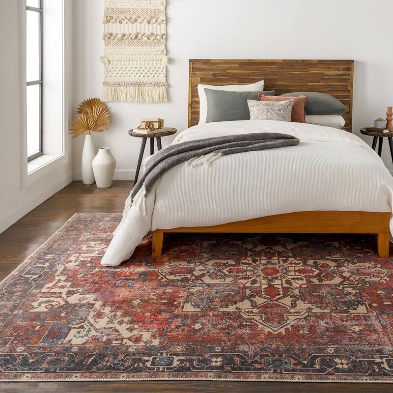 Livabliss Gwenevere Rust Vintage Medallion Machine Washable Area Rug