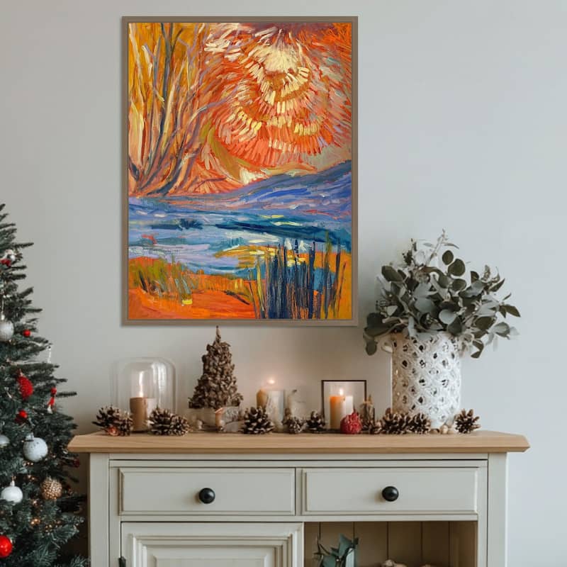 Cadmium Winter Solstice II by Dorothy Fagan (23 x 30 in.), Framed Canvas Wall Art Print - Sylvie Dark Gold