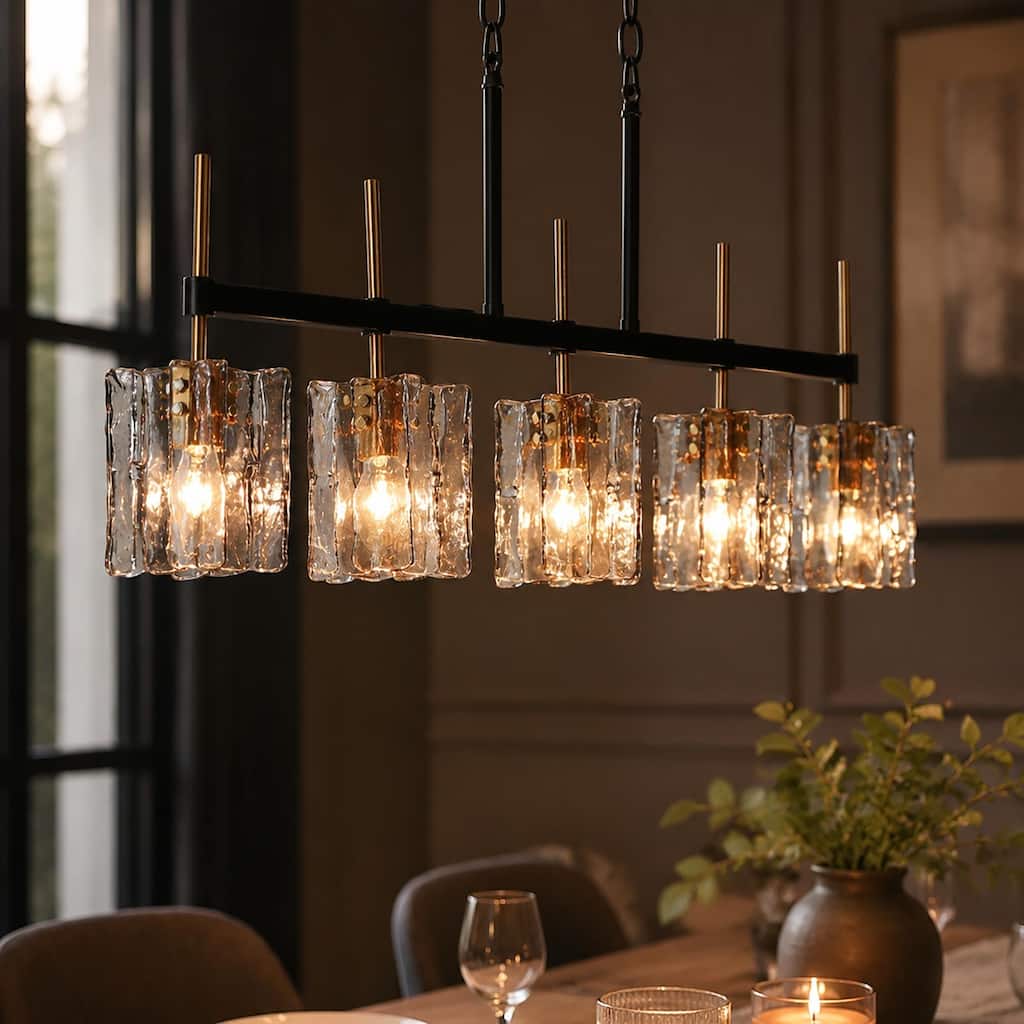 Kasy Modern 5-Light Linear Chandelier Textured Glass Unique Kitchen Island Light