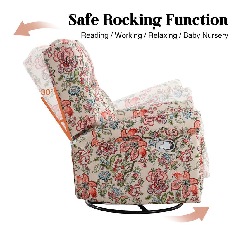 HOMYKA Floral Manual Recliner Swivel Rocking Chair Upholstered Glider