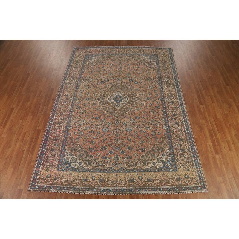 Traditional Kashan Persian Vintage Area Rug Hand-Knotted Wool Carpet - 8'1" x 11'5"