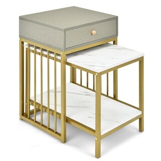 Modern Nesting Coffee Table Set of 2 with Drawer and Shelf - Bed Bath ...