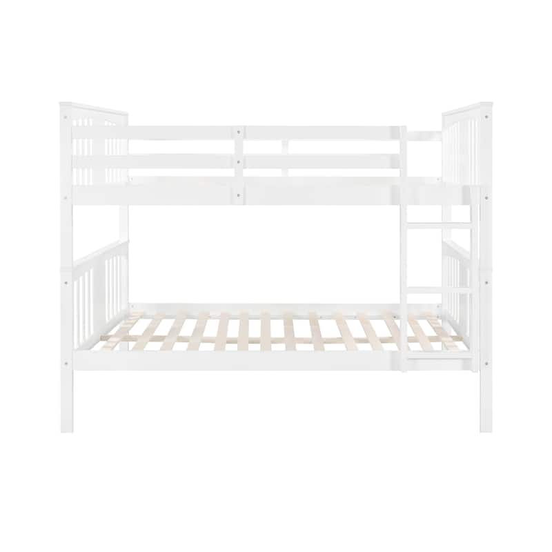 Full Over Full Bunk Bed with Ladder, Convertible to Two Full Beds, Solid Pine Frame, White