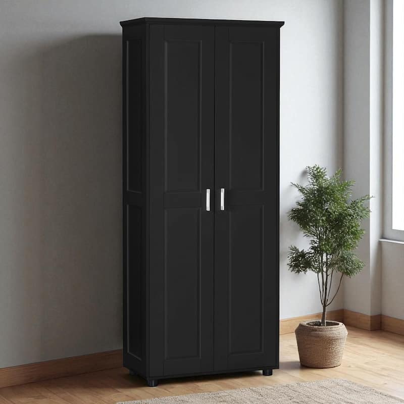 Storage Cabinet with Two Doors, Adjustable Shelf, Freestanding MDF Organizer for Bathroom or Office - Black