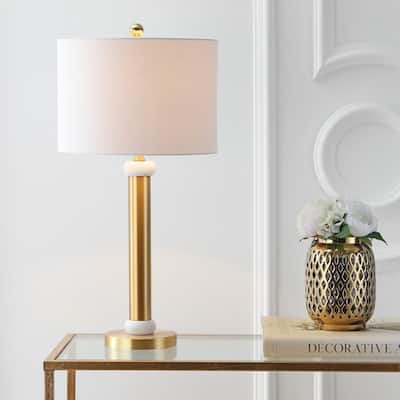 Treat 27" Metal/Marble LED Table Lamp, Gold/White by JONATHAN Y
