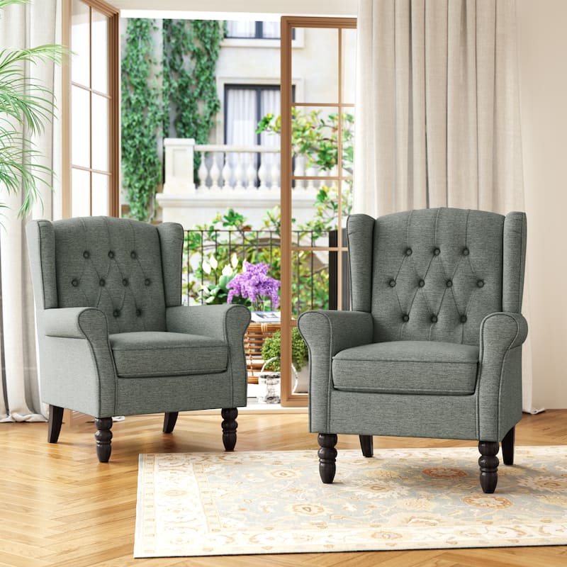 Button Tufted Wingback Upholstered Accent Chairs Set of 2