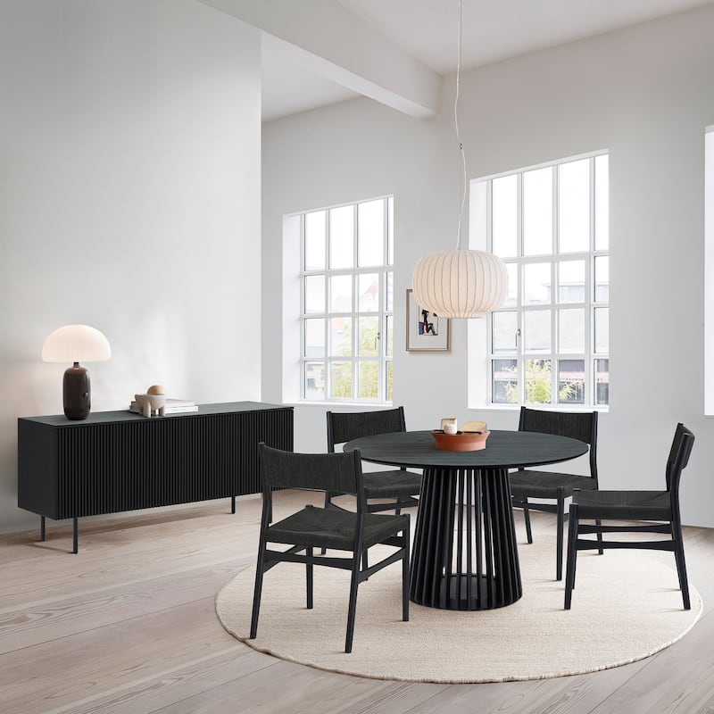 Pasadena Erie 6 Piece Round Dining Set with Buffet and Paper Cord Chairs - Black