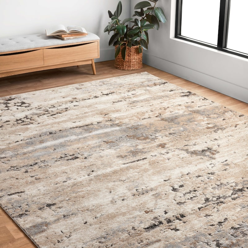 Alexander Home Giovanni Modern Marble Area Rug - 2'-7" x 13' Runner - Taupe / Grey - Runner/Rectangle