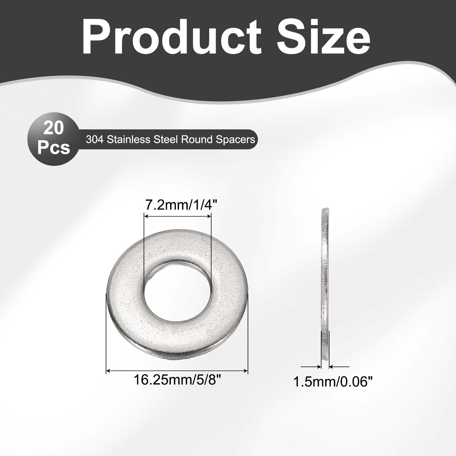 304 Stainless Steel Flat Washers, Round Metal Washer Small Spacer for Screws Bolts Nuts Assortment