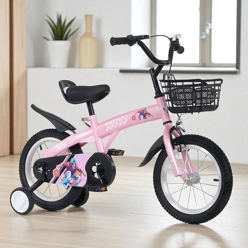 18 Inch Kids Bike with Training Wheels & Kickstand, Adjustable Saddle & Handlebar, Boys & Girls Ages 5-10 - Pink