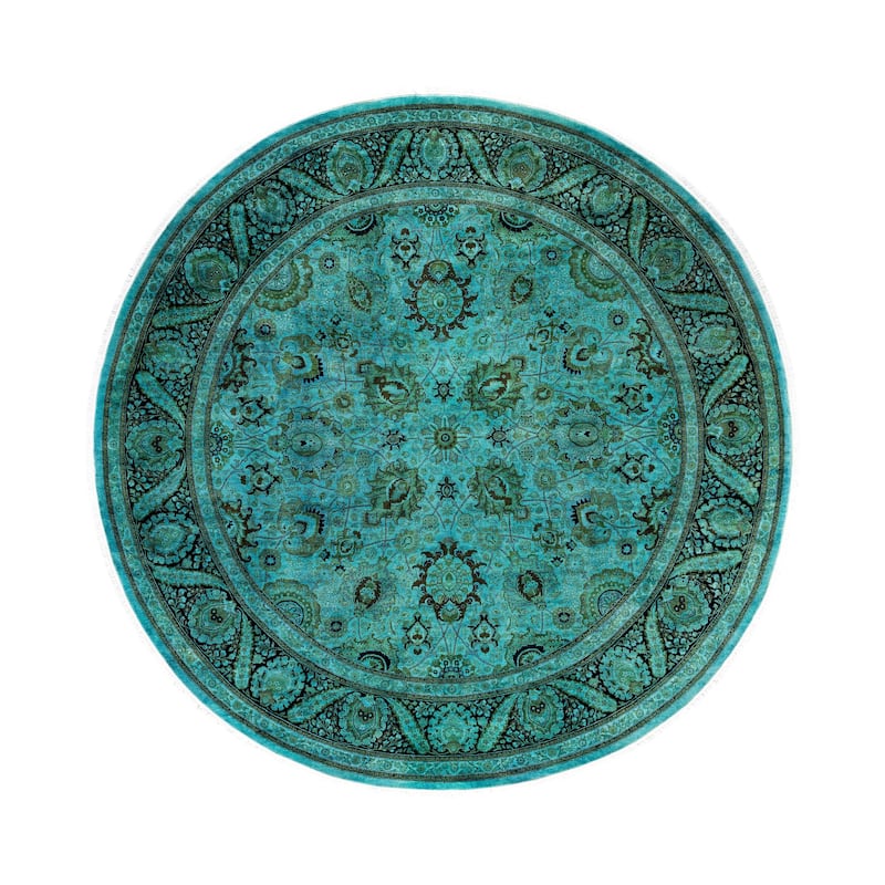 Overdyed One-of-a-Kind Hand-Knotted Area Rug - Green - 9' 1" x 9' 1"