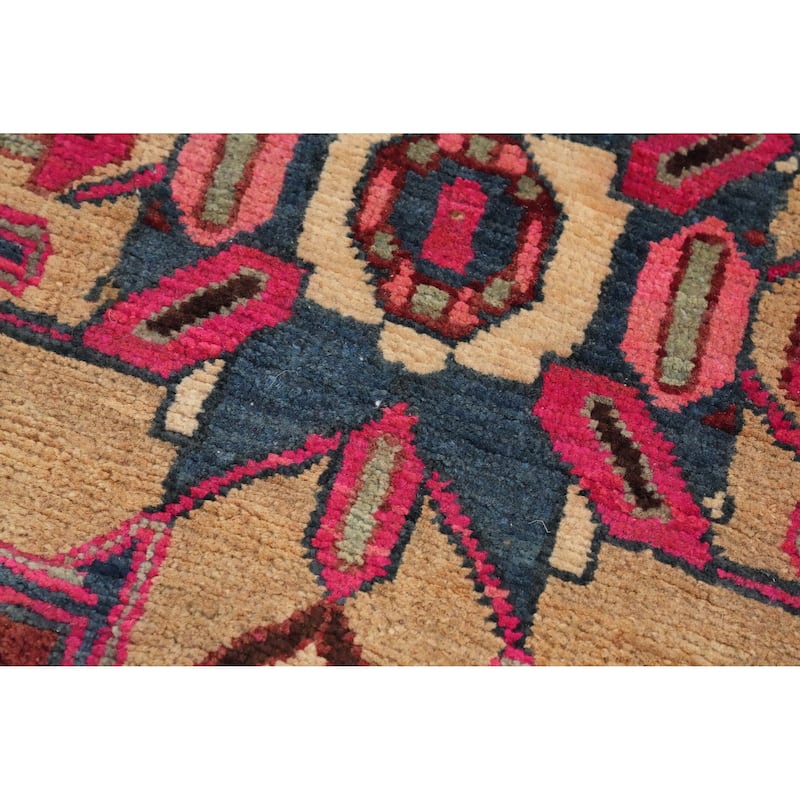 Hand Knotted Oriental 100% Wool Carpet Traditional Geometric Red Heriz Runner Rug - 10' 7'' X 3' 9''