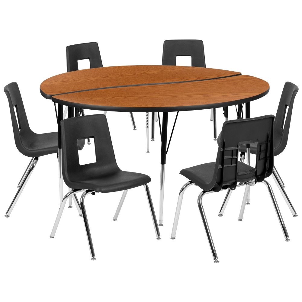 60" Circle Wave Flexible Activity Table Set with 18" Student Stack Chairs - 60"D x 60"W x 21.25" - 30.25"H