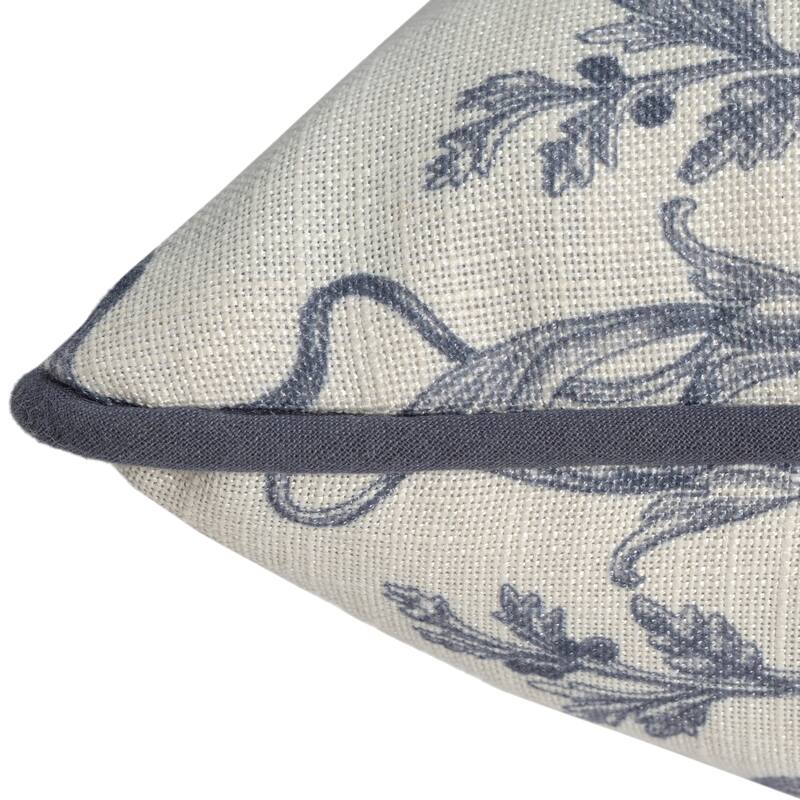 Reversible Damask Floral Outdoor Patio Square Throw Pillow - 20" - Cream and Blue