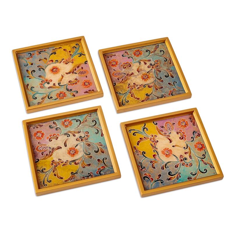 Novica Handmade Margarita Reverse Painted Glass Coasters (Set Of 4)